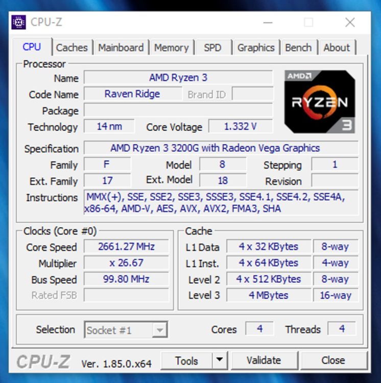 AMD Ryzen 3 3200G CPU-Z power mode