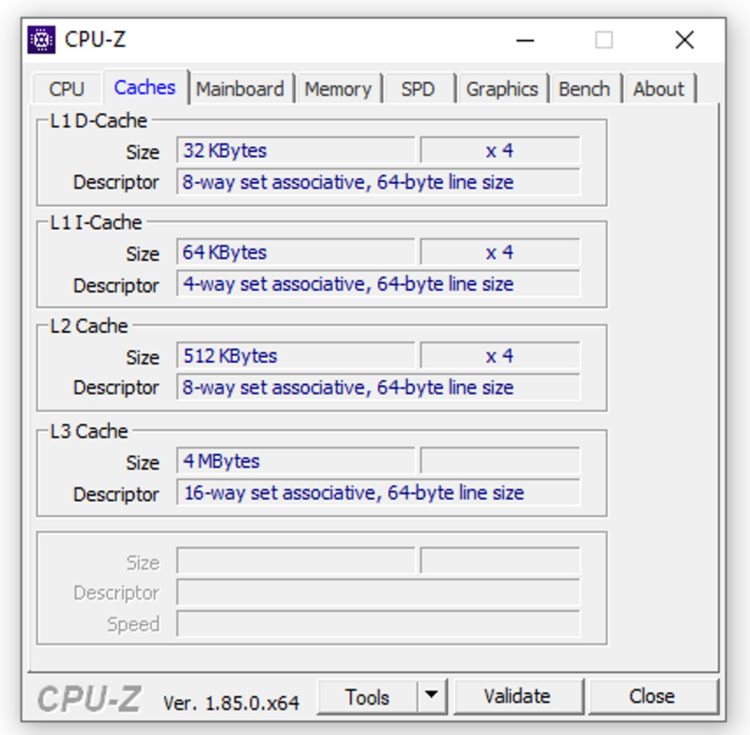 AMD Ryzen 3 3200G CPU-Z Caches
