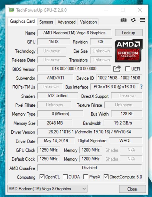 AMD Ryzen 3 3200G GPU-Z Radeon Vega 8