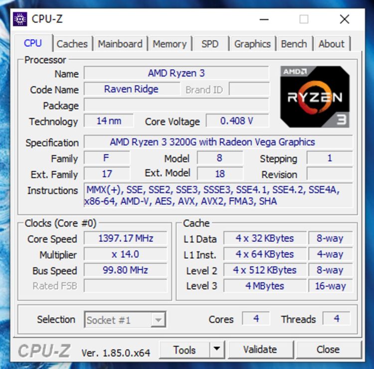 AMD Ryzen 3 3200G CPU-Z idle mode